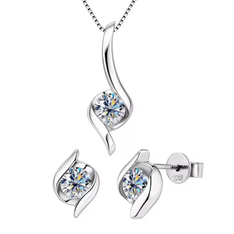 Sterling Silber 925 echter Moissanit Schmuckset für Frauen 2,0 ctw D Farbe Labordiamant Ohrstecker Anhänger Halskette Sets Geschenk – Detail 7