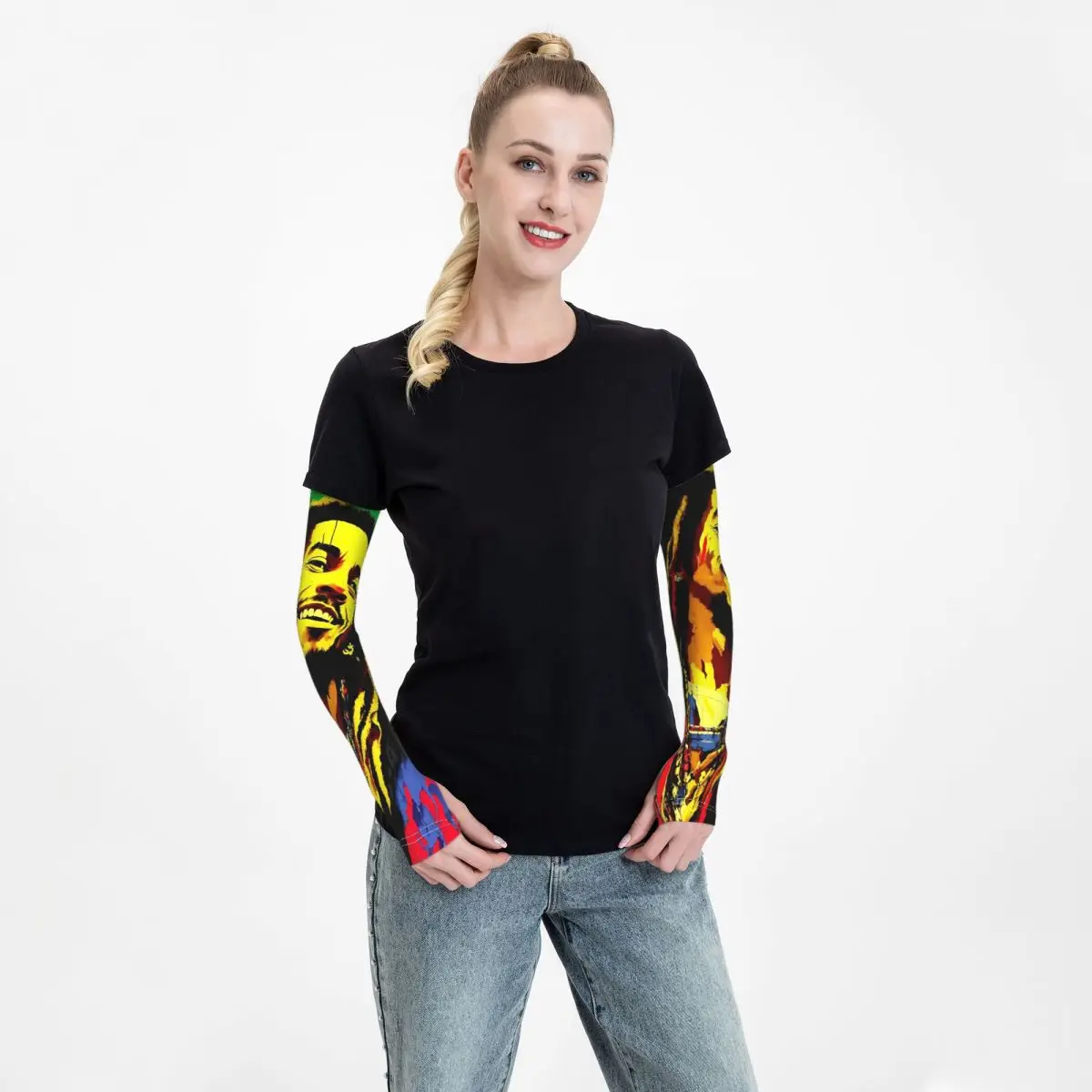 Ямайка Регги Рок Боб Марли Открытый Рукава Рукава Солнцезащитный УФ-защитный Чехол Лето Ледяной Шелк Велоспорт Татуировки Рукава