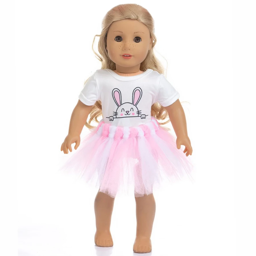 

Одежда для кукол, короткая юбка с рисунком кролика, 18 дюймов/45 см, кукла возрождения, американская кукла для девочек, весенняя одежда, аксессуары, игрушки для девочек, подарок
