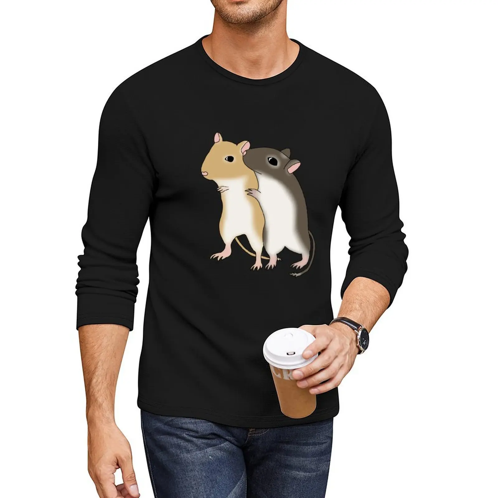 Two Cute hugging gerbils Long T-Shirt Oversized t-shirt custom t shirt cute clothes T-shirts for men cotton
