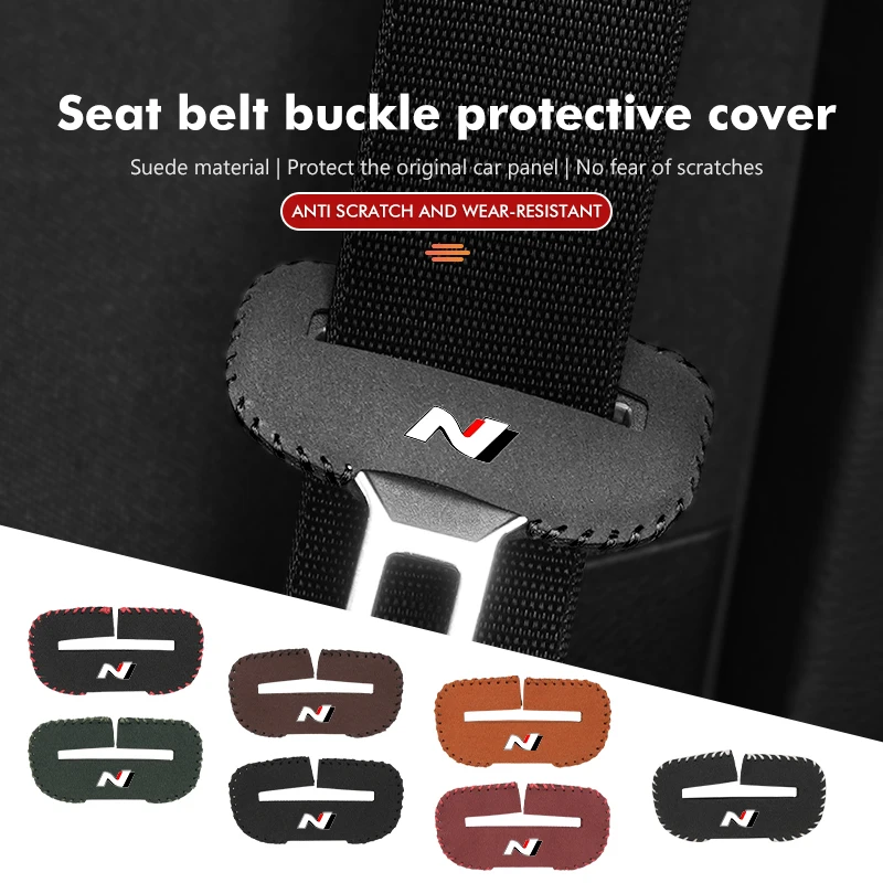 Suede Car Seat Belt Buckle Cover Anti-Scratch Protector Clip For Hyundai Sonata i30 i20 Tucson Elantra Kona N Line