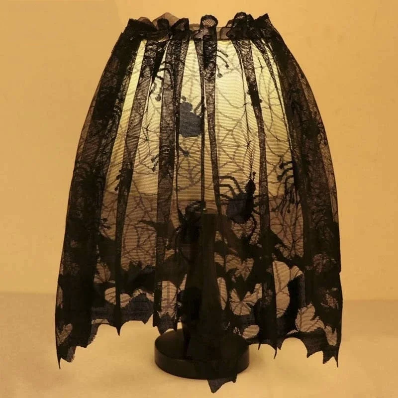 60*20 Inch Black Lace Halloween lampshade Curtain Bat Spiderweb Window Drape Living Room Festival Party Atmosphere Decor Supply