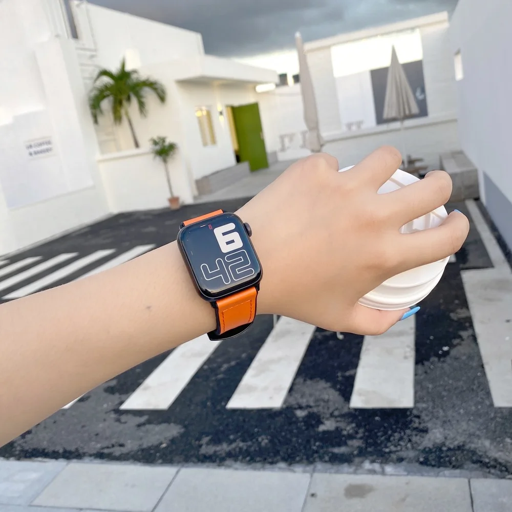 سوار ساعة العلامة التجارية الجديدة حزام ساعة اليد لساعة أبل سيليكون الجلود حزام ساعة اليد لساعة iwatch 1/2/3/4/5/6/7