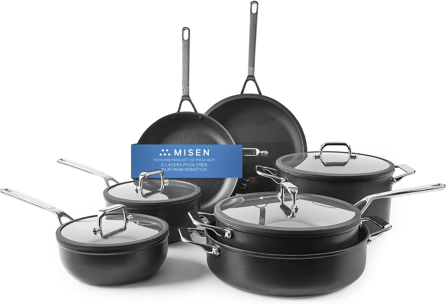 

Misen Nonstick Frying Pan Set - 8, 10, 12 Inch Skillets for Cooking Eggs, Omelettes - Induction Ready, Dishwasher Safe