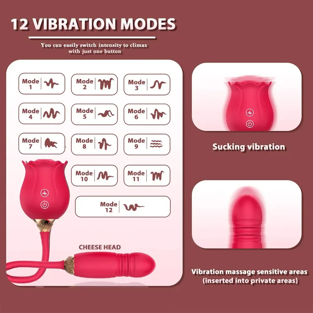 Rose-Toy-Vibromasseur de poussée de gode pour femmes, œuf, ventouse de clitoris, langue léchante, produits pour adultes, jouets sexuels de succion,