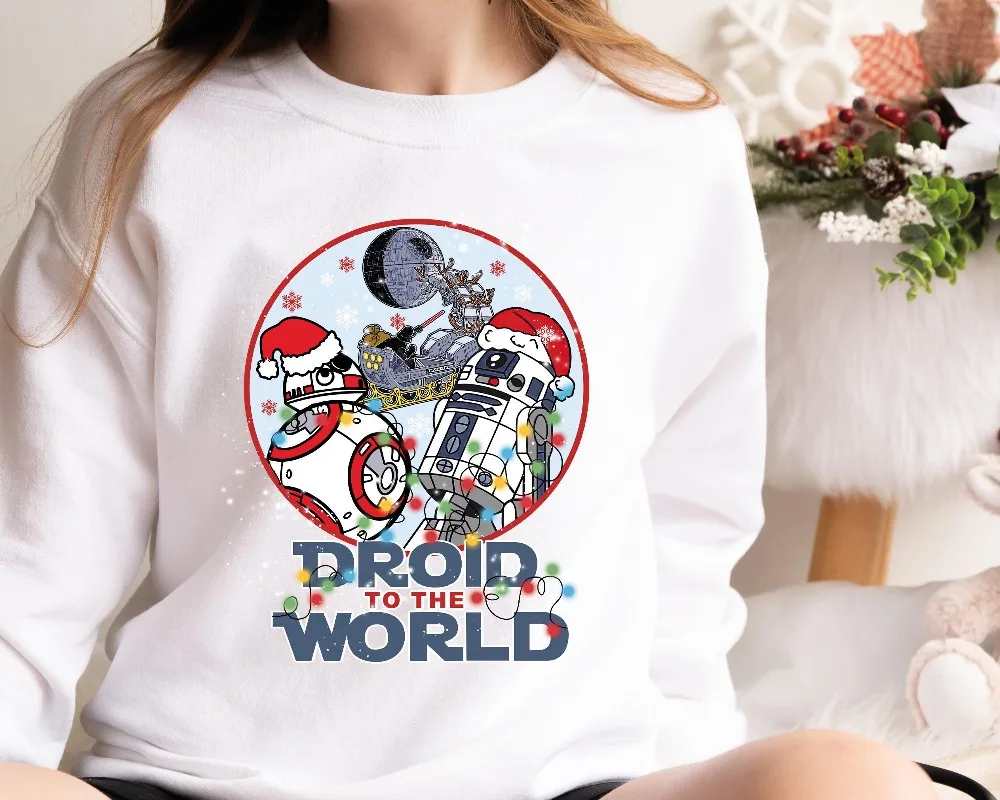 Camisa navideña de Star Wars Droid To The World Camisa navideña R2-D2 y BB8 Camisa navideña Disney Star Wars Camisa de Papá Noel
