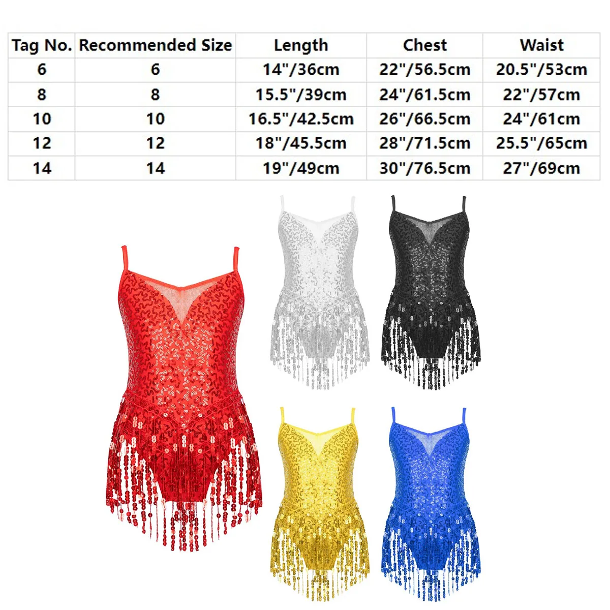 Kids Girls Sleeveless Latin Dance Dress Shiny Rhinestone Sequin Tassel Ballroom Gymnastics Leotard Modern Jazz Ballet Dancewear