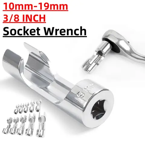 1pc 3/8 인치 디젤 인젝터 연료 라인 소켓 렌치 10mm-19mm 오픈 오일 파이프 제거 슬리브 유니온 너트 소켓 어댑터 손 도구