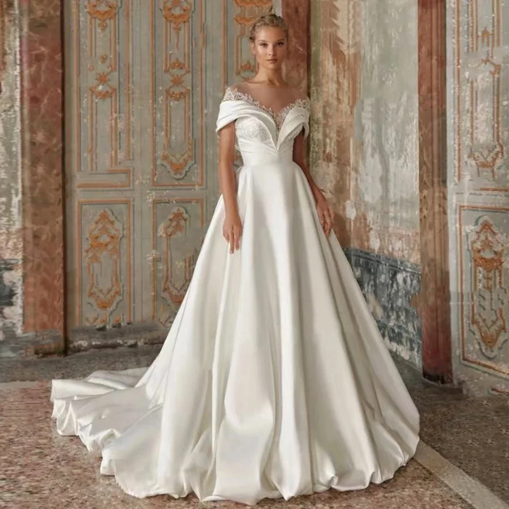 

Сексуальные свадебные платья с v-образным вырезом и открытыми плечами по индивидуальному заказу, вечерние женские свадебные платья трапециевидной формы с аппликацией 2025 Vestidos de novia