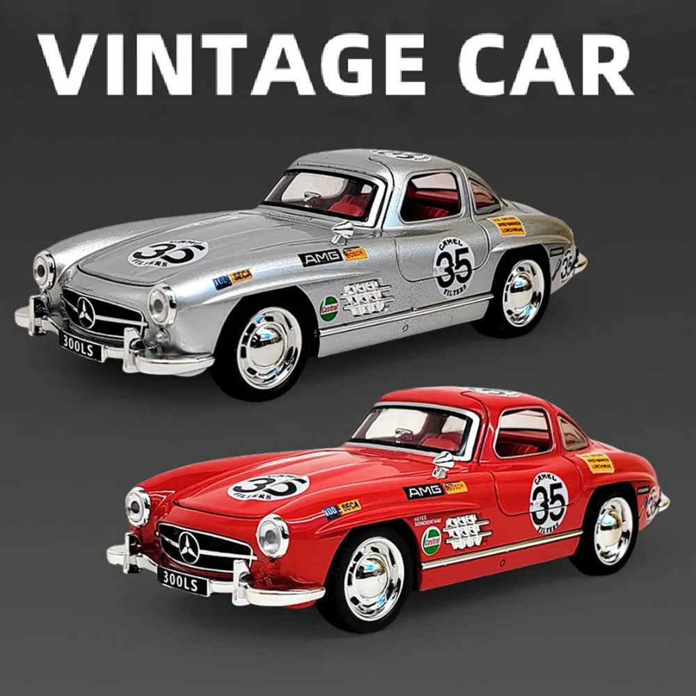 

1:32 300SL 500k Vintage Car Model Toy Doors Opened Metal Diecasting Vehicle Sound Light Models Collection Gifts for Children