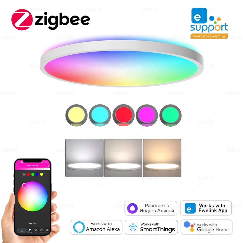 

Ewelink Zigbee Умный потолочный светильник RGB 2700K до 6500K Потолочный светильник переменного тока 220 В для гостиной Внутренний декор работает с Alexa Google Home