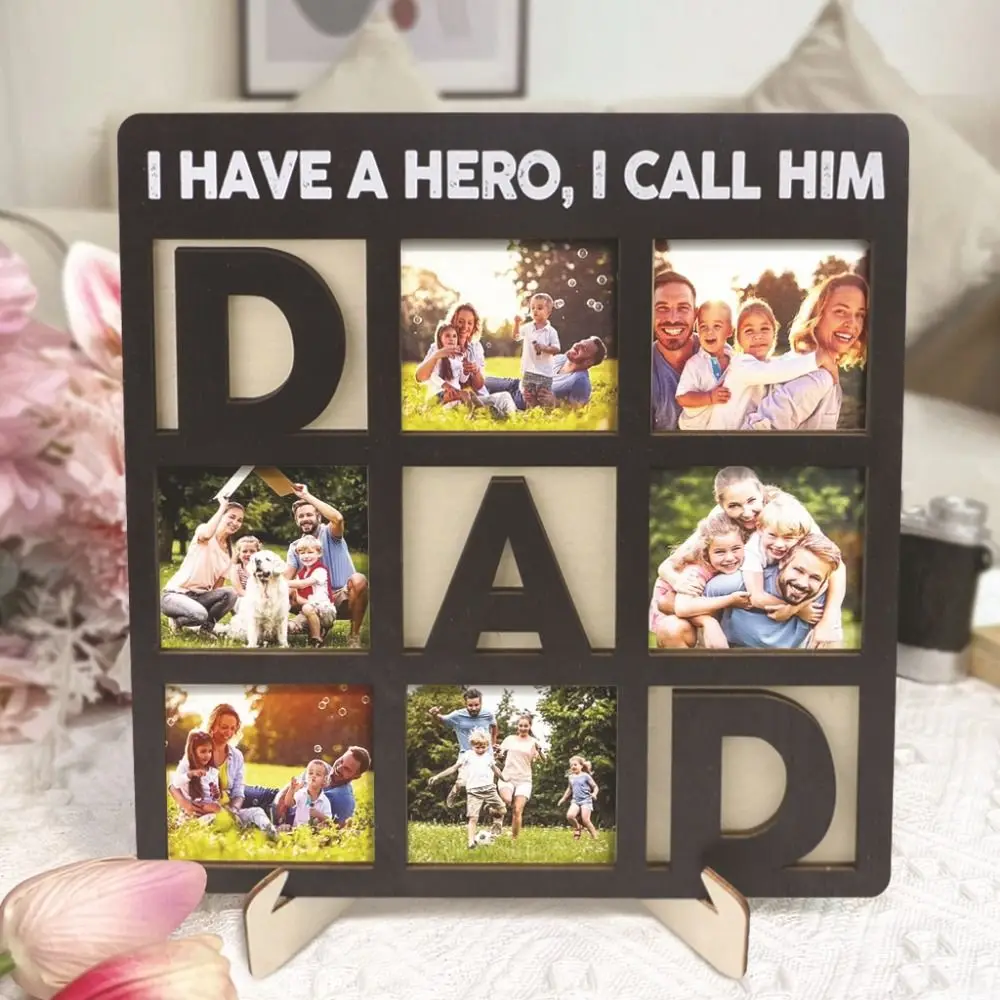 

With Base Nine-square Photo Frames Stable Durable Wooden Photo Card Holder Unique Collage Picture Frame Birthday Gift