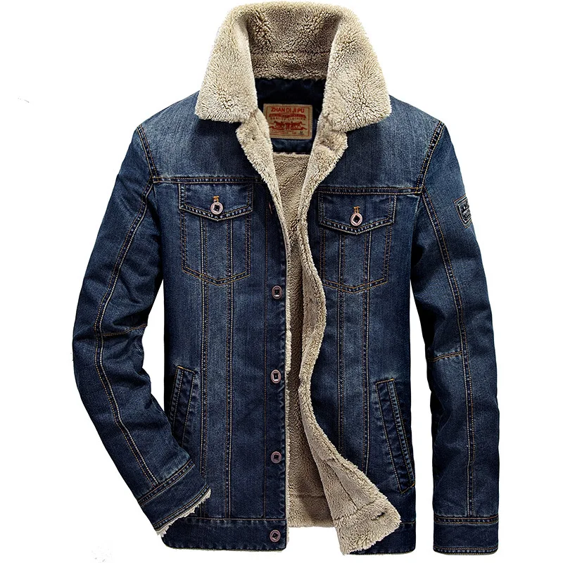 Men's Large-Sized Fleece Lined Thickened Denim Jacket Casual Winter Outerwear Fashionable Coats Trendy Clothing