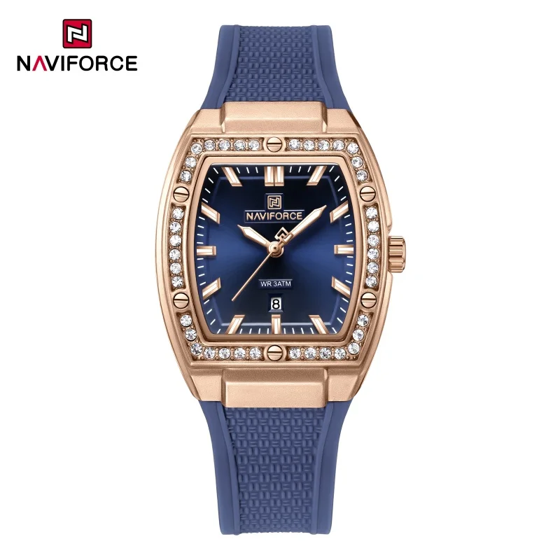 

NAVIFORCE NF5071 Women Watch Quartz Calendar 3ATM Waterproof Luminous Silicone Strap Fashionable Elegant Ladies Dress Wristwatch