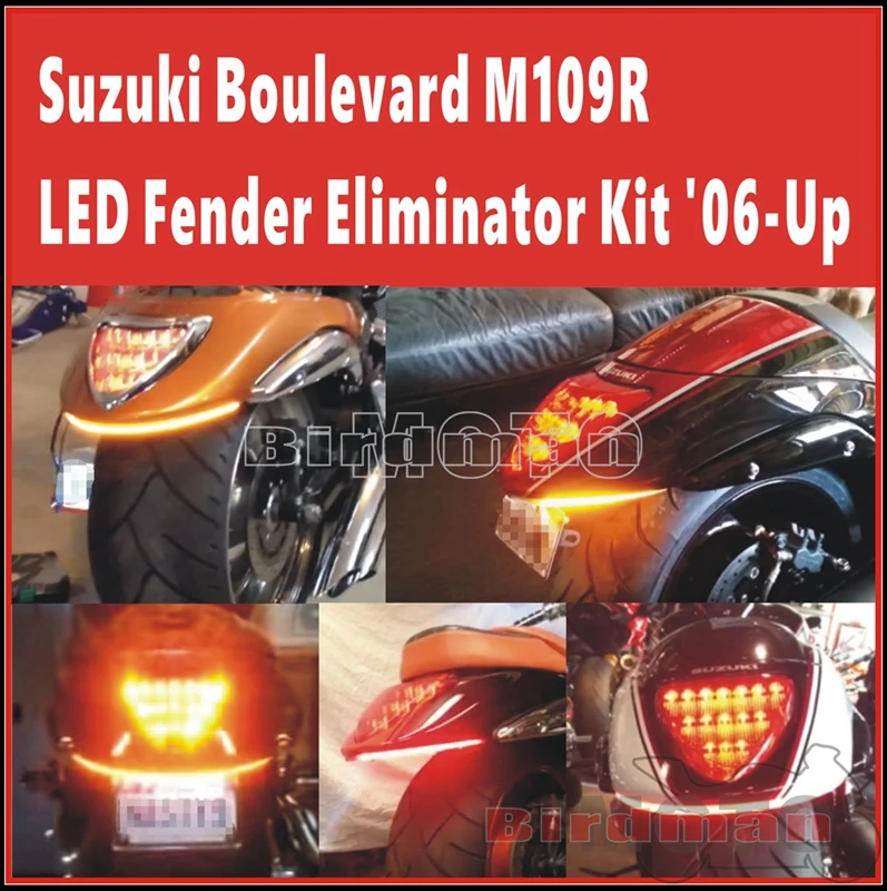 Motorcycle Tail Tidy Fender Eliminator Bracket Bar w/ Sequential LED Tail Turn Signal Light for Suzuki Boulevard M109R M90 06-up