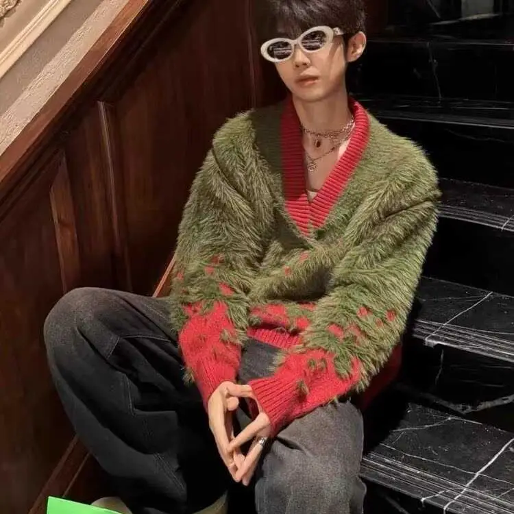 

Мужской вязаный свитер Cisas Sle adient Color V-Ne Sea, повседневный, свободного кроя, зимний, с длинным рукавом