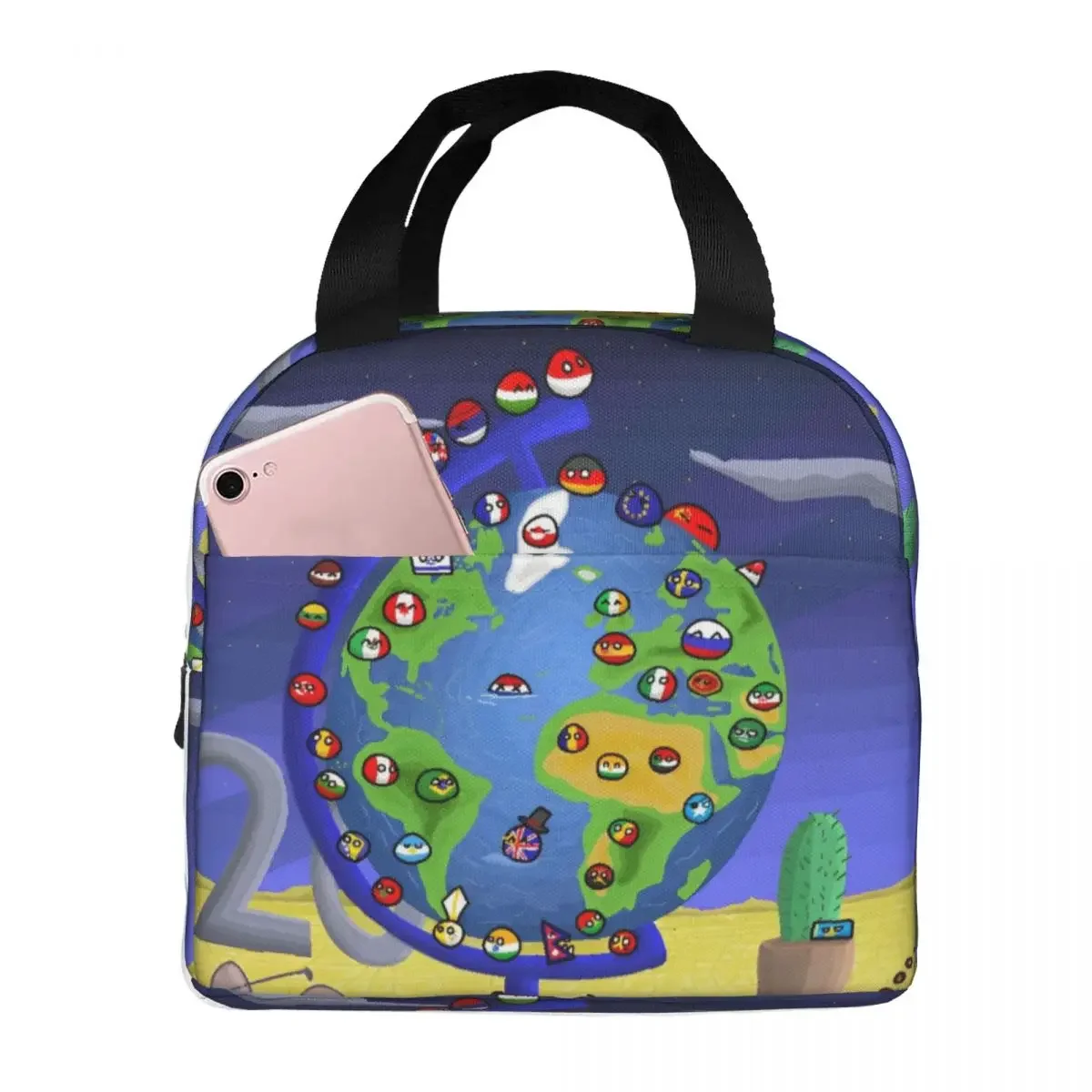 Countryball การ์ตูนถุงอาหารกลางวันฉนวนแบบพกพาประเทศ Earth น่ารักภาชนะบรรจุอาหารกระเป๋าเก็บความร้อน Tote กล่องอาหารกลางวันวิทยาลัยปิกนิก