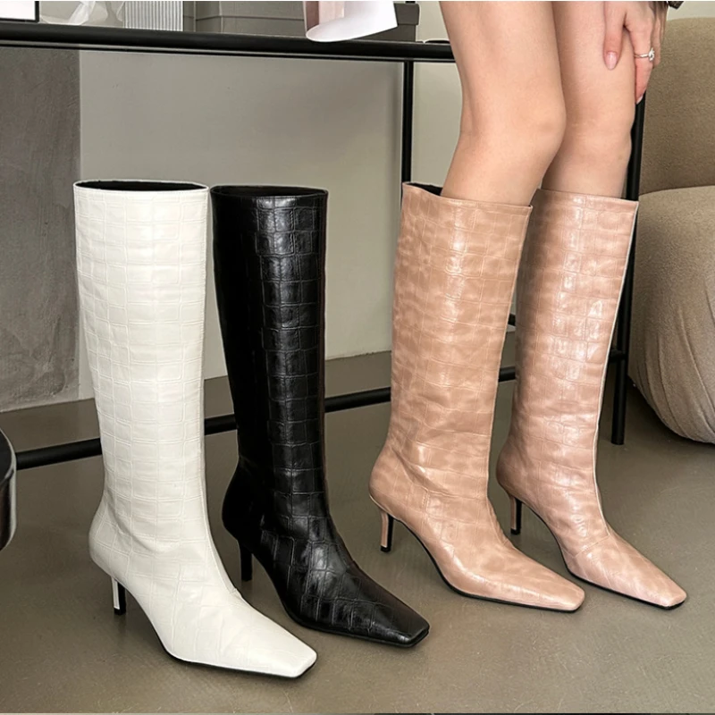 Winter New Knee Boots Women Thin Heel Sexy High Short Sleeve Women\'s Boots Zipper Leather Elegant Knight Boots Black Thigh Boots