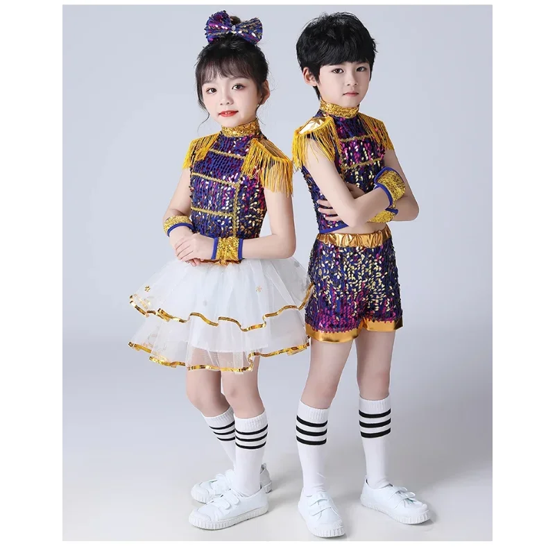

Children's modern dance set sequin jazz dance set girl and boy children's dance set stage costume cheerleading dress