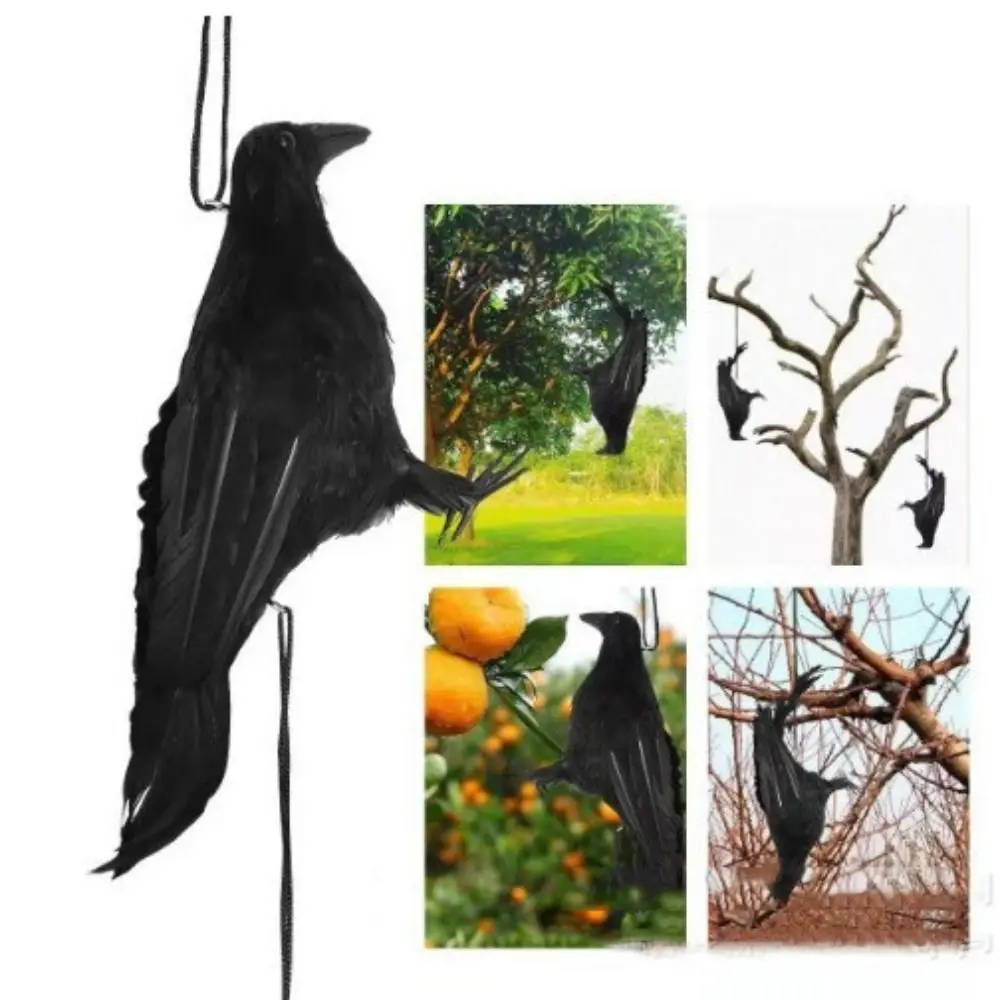 New Plastic Feathers Fake Black Crow Black Realistic Realistic Hanging Crow Decoy Garden Decor Tree Hanging Decor Halloween