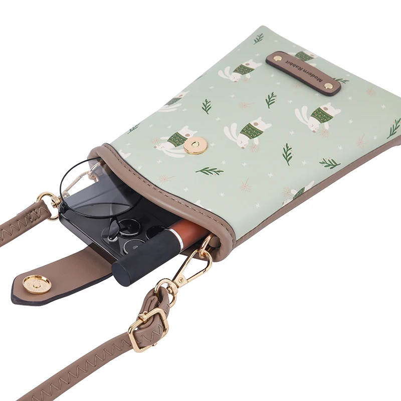 Crossbody bag 2024 spring/summer new high-end boutique PU leather cute cartoon buckle mobile phone bag Fashion sports everything