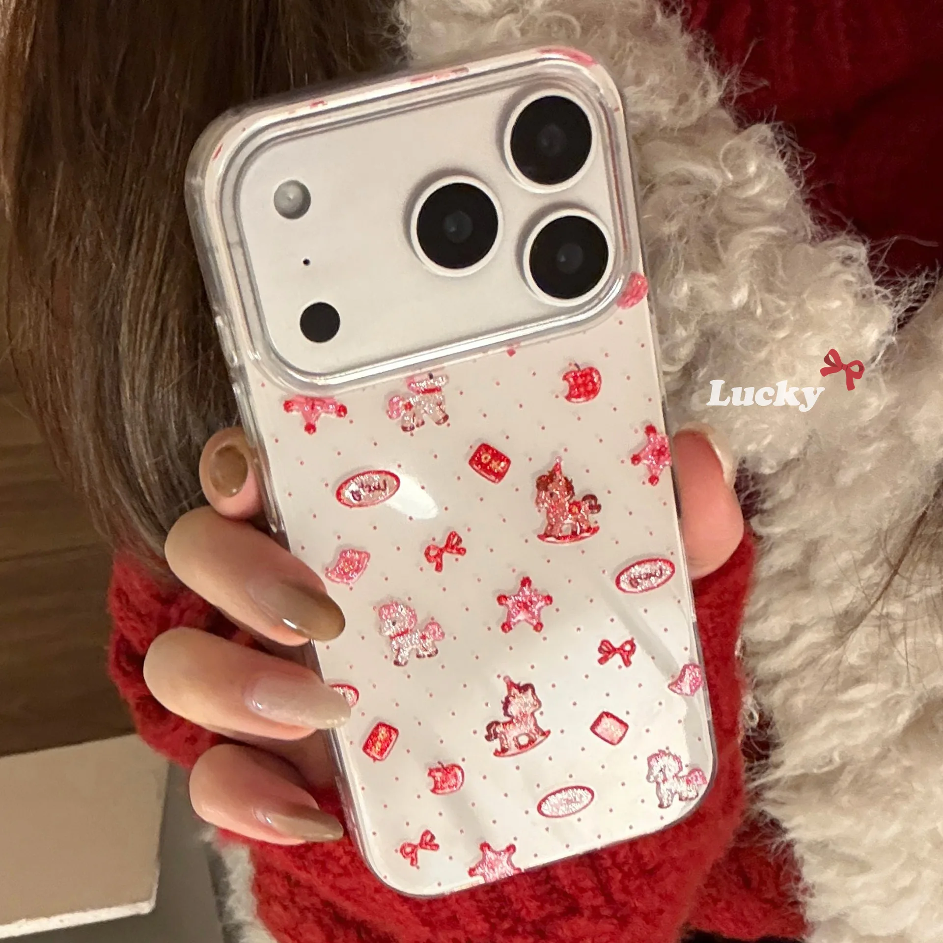 Koreanische Cartoon-Pferd Polka-Dot Glitzer Handyhülle für iPhone 17 16 15 14 13 12 11 Pro Max XS XR X 8 Plus Stoßfeste Hartschale