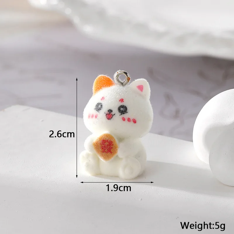20PCS 3D Resin Flocking Lucky Cat Charms Mascot Pendant for Necklace Earrings Jewelry Making DIY Handmade Accessories Wholesale