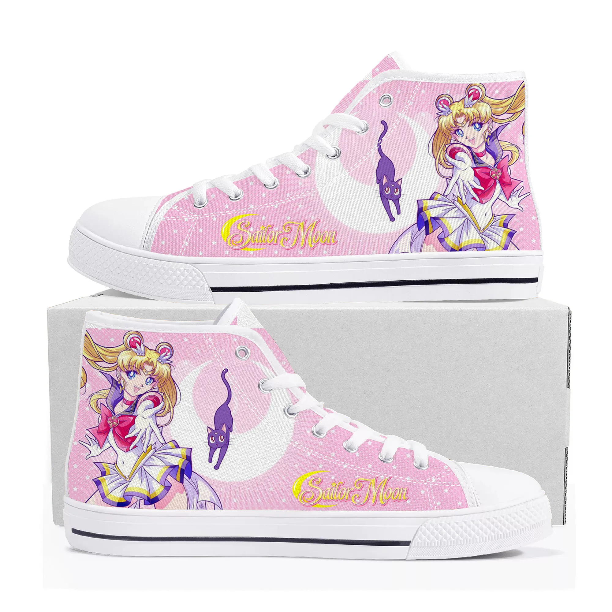 Anime Moon Japanese Manga Cartoon Sailor High Top Sneakers Mens Womens Teenager Canvas Sneaker Casual Couple Shoes Custom Shoe