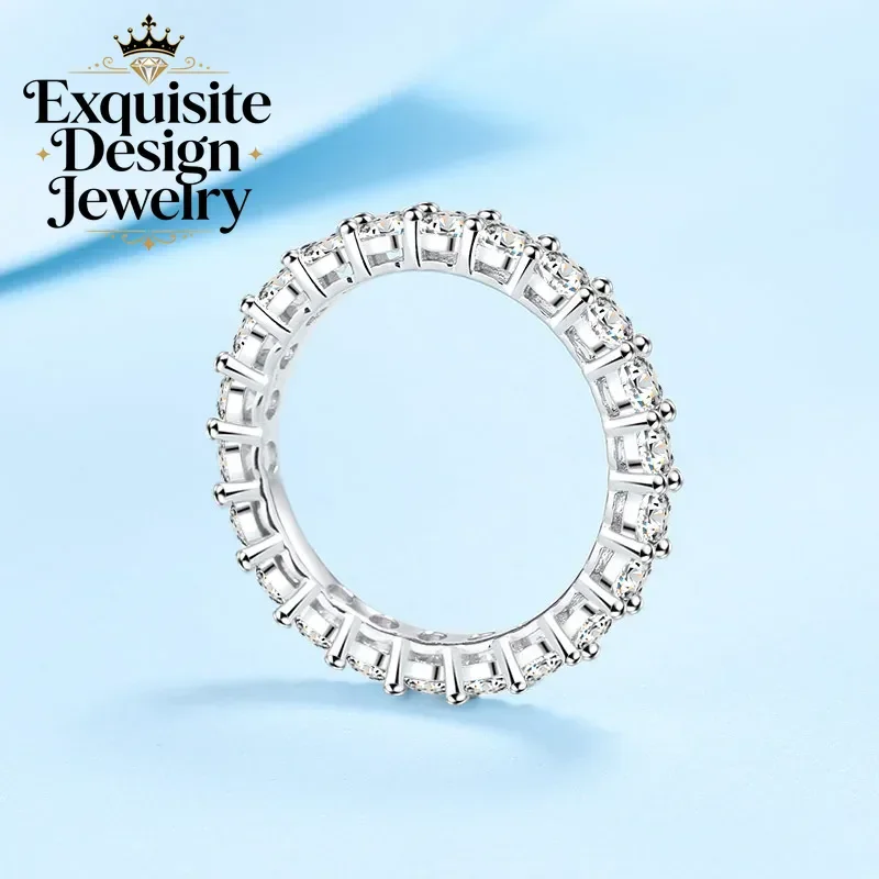 Classic 2.2 Carat Full Circle Moissanite Ring, New Style 18K White Gold VVS1 D Color Diamond Popular Rings for Wedding Women