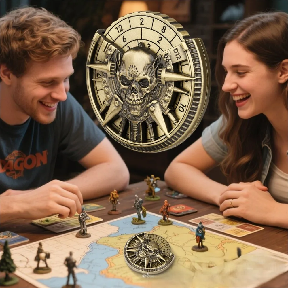 D&D Dice Skull Shaped Metal Dice Wheel Rotating Machine 7-in-1 Dice Dragon and Dungeon RPG Board Game