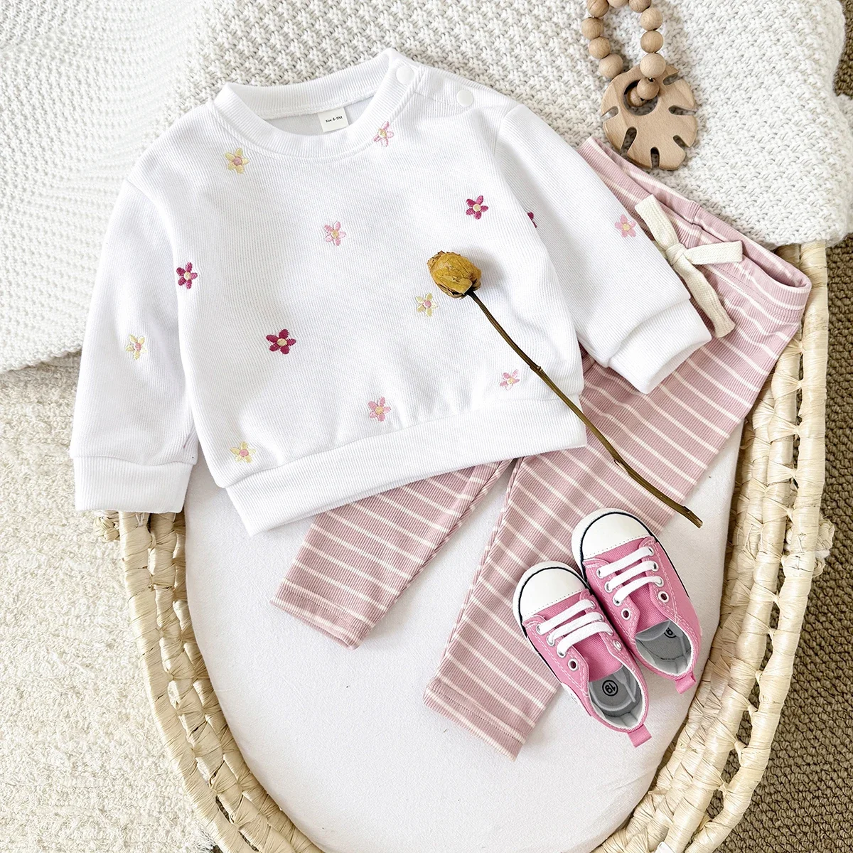 Frühling Herbst Babykleidung Mädchen Kleinkind Outfit Sets Langarm Dick 2-teilig Rosa Blumenmuster Baby Kinderkleidung Trainingsanzug 0-3 Jahre – Detail 2