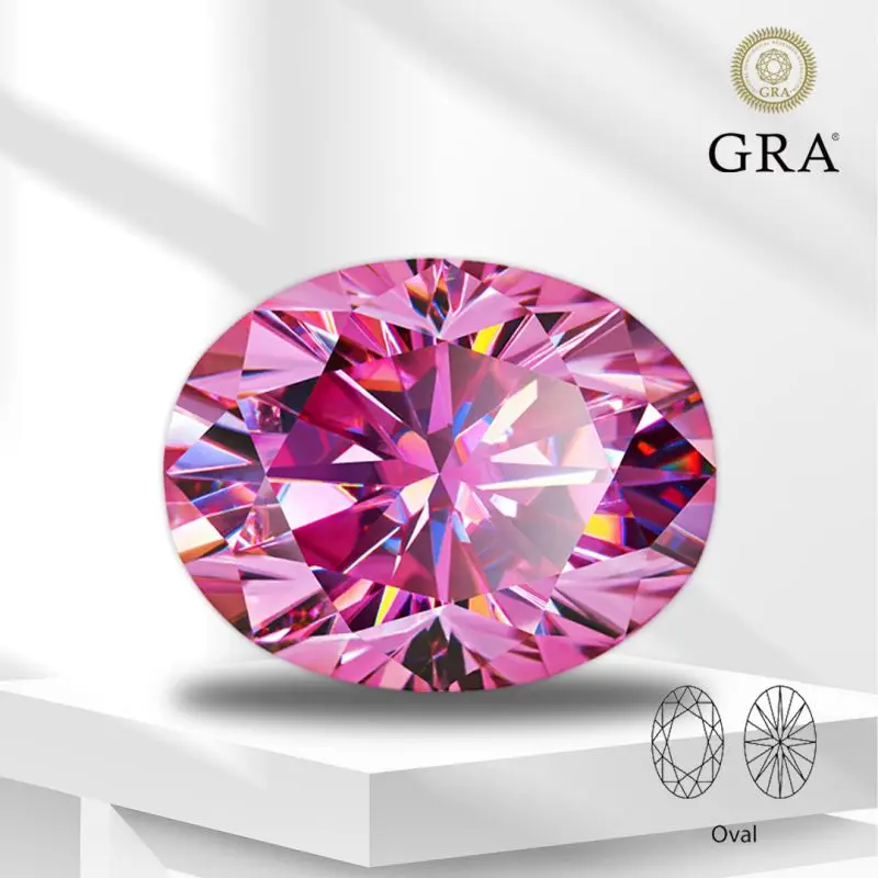 

Moissanite Colored Stone Oval Cut Pink Color with GRA Report Lab Grown Gemstone Jewelry Making Materials Diamond