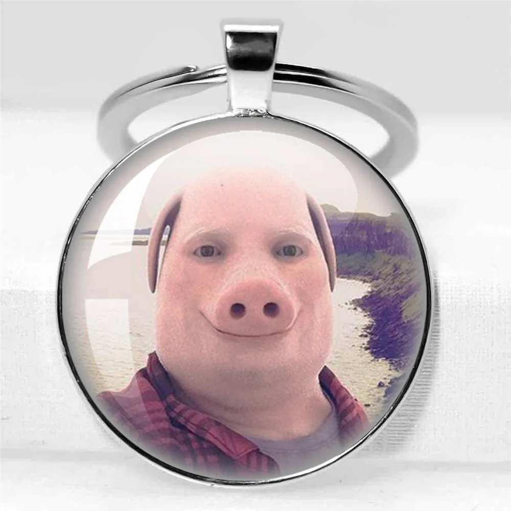 John Pork is Calling Answer Call Phone Humor Funny Pig Lover Graphic Meme Glass Cabochon Fashion 30MM Keychain Jewelry Gifts