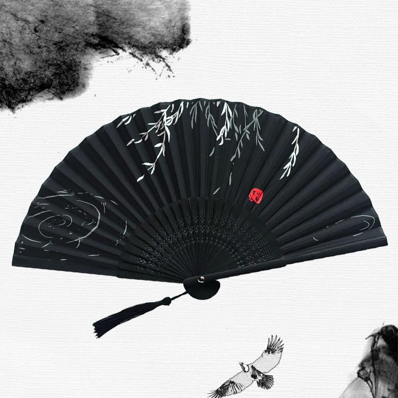 Folding Fans Handheld Elegant Antique Style Hand Fan Foldable Calligraphy Ink Painting Chinese Accessories Oriental Deco