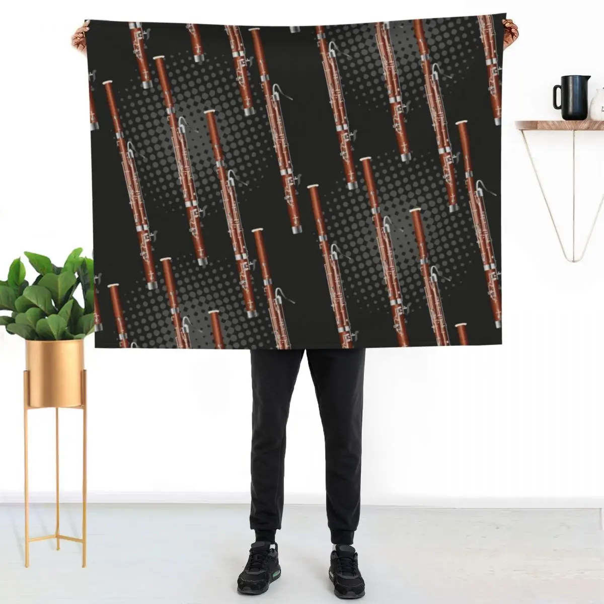 Bassoon on black / gray Throw Blanket Loose Bed Personalized Gift Furry Soft Big for sofa Blankets