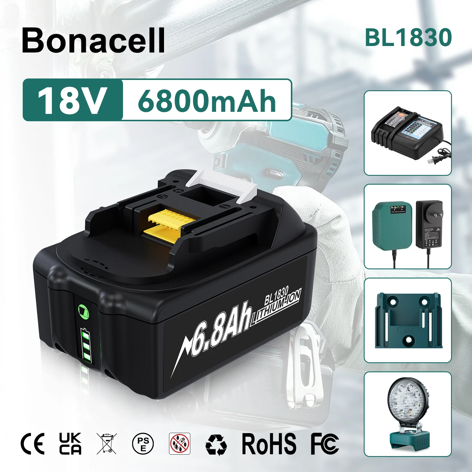 

Мощная Замена для совместимого Makita аккумулятора BL1860 BL1850B BL1830, 18 в, 6,8 Ач