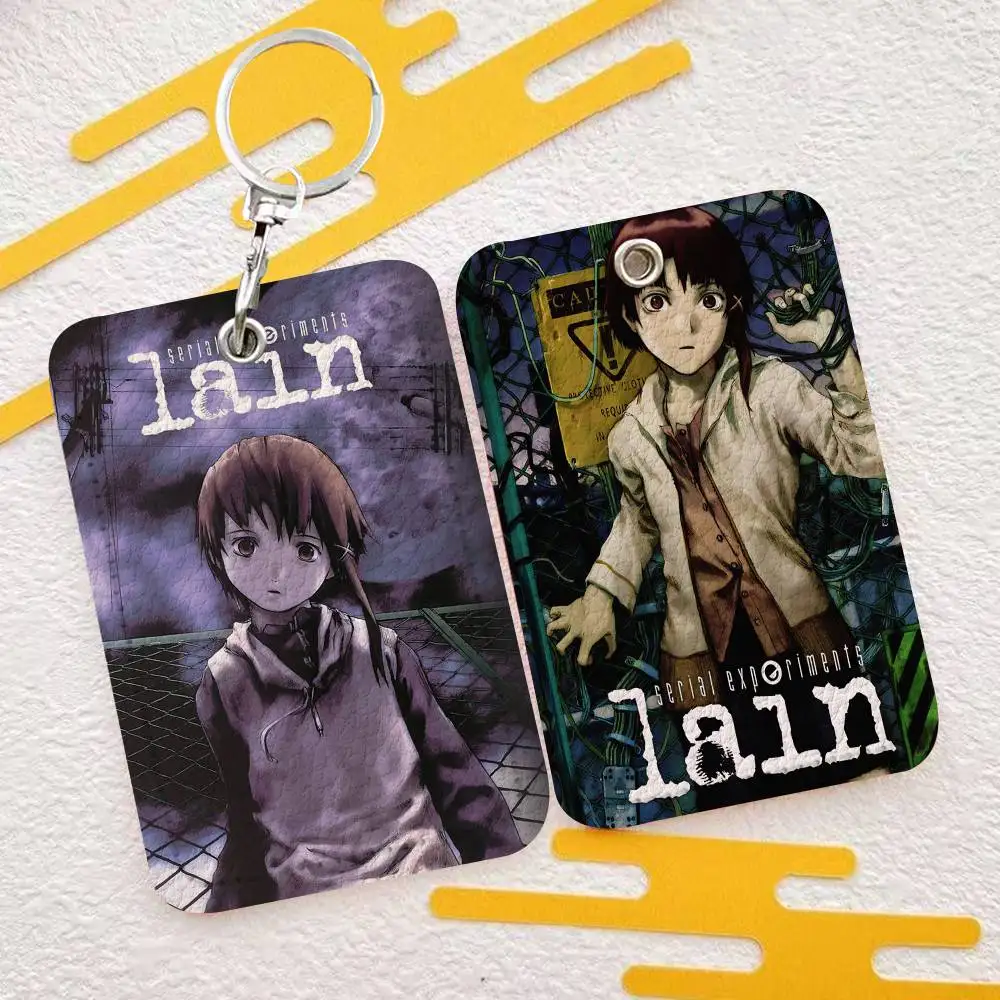 

serial experiments lain Versatile Leather Card Holder Compact Keychain Wallet for All Small Cards