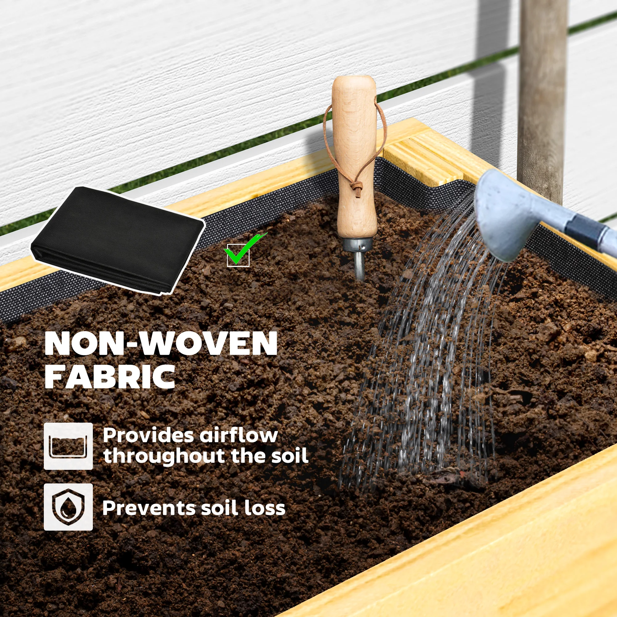 Wooden Raised Garden Bed with Bed Liner, Storage Shelf, Natural Wood Finish