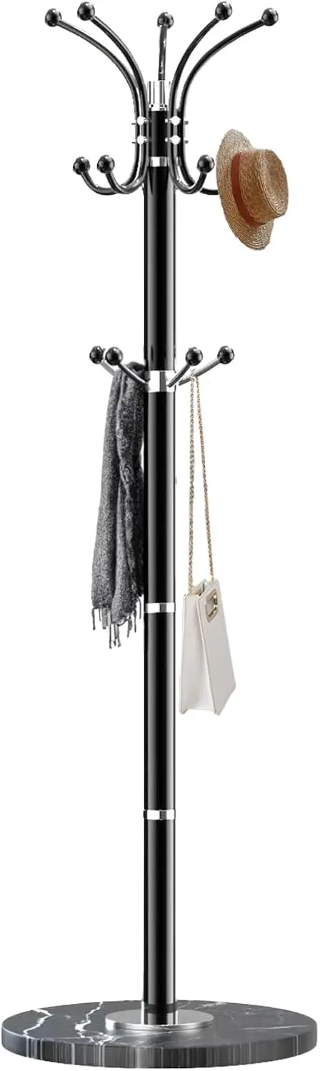 

Modern Coat Rack with Marble Base, 360° Rotary Design and 14 Hooks for Entryway or Office