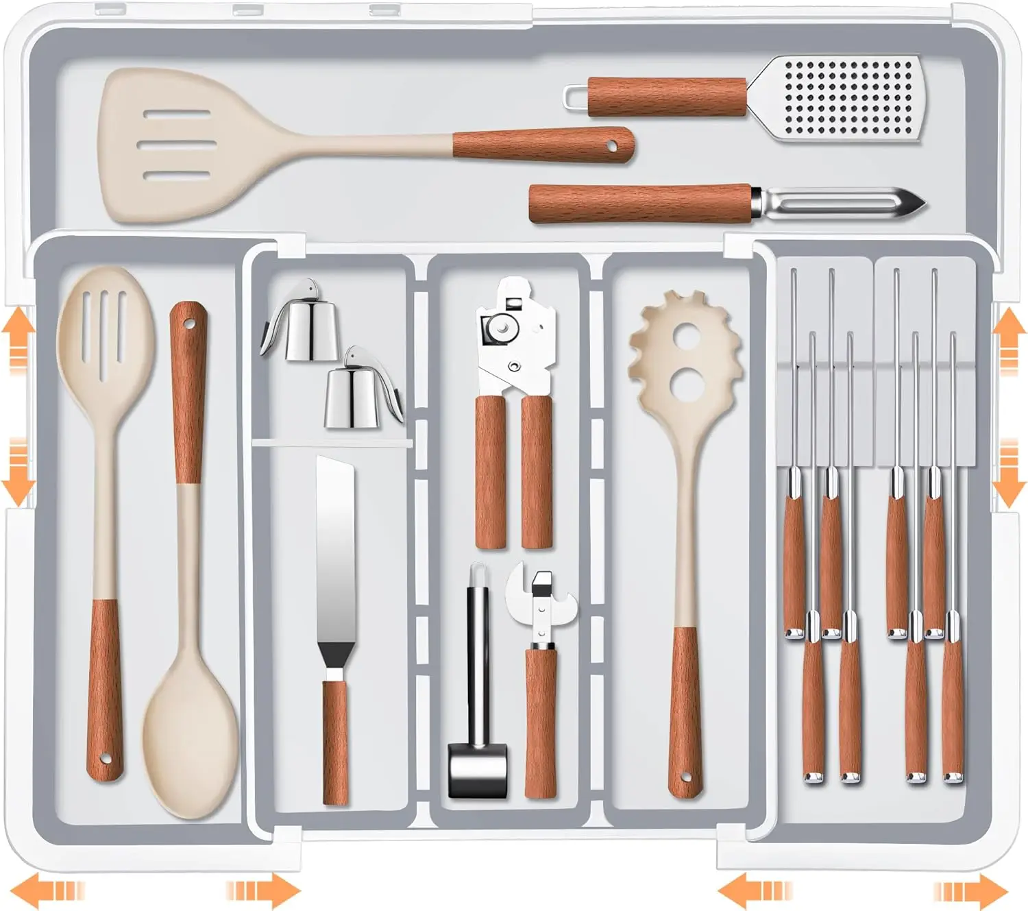 

Large Utensil Organizer for Kitchen Drawer, Expandable Silverware Drawer Organizer Cooking Tray