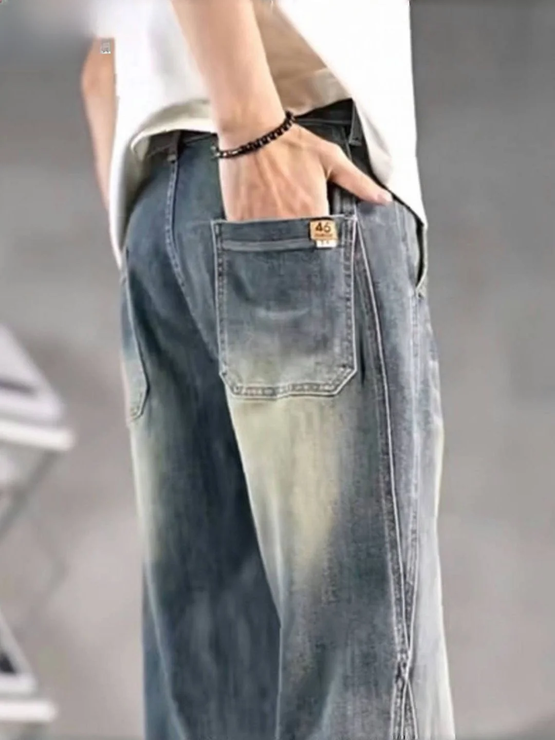 

Мужские свободные прямые джинсы в стиле ретро, американские широкие джинсы, дышащие эластичные джинсовые повседневные брюки, модное летнее новое поступление