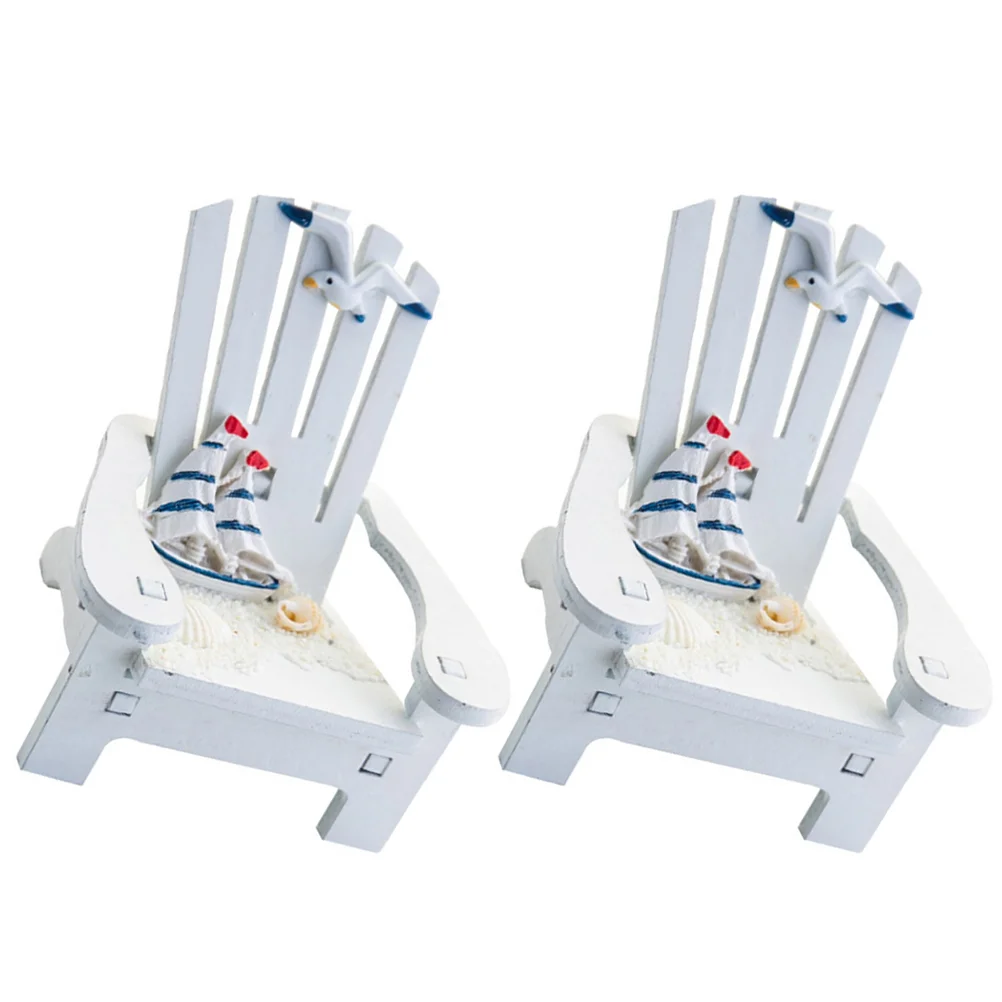2 Pcs Mini Beach Chair Craft Deck Chairs Decor Mediterranean Style House Miniature