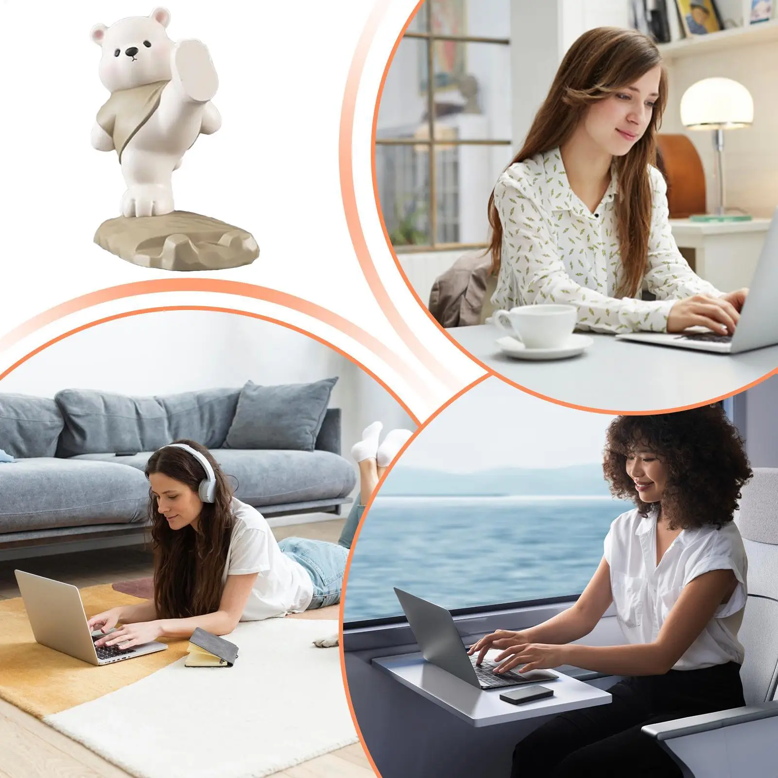 

Phone Holder For Desk Cute Anti-Slip Resin Bear Decoration With Movable Joints Desktop Cell Phone Holder For Home Offices