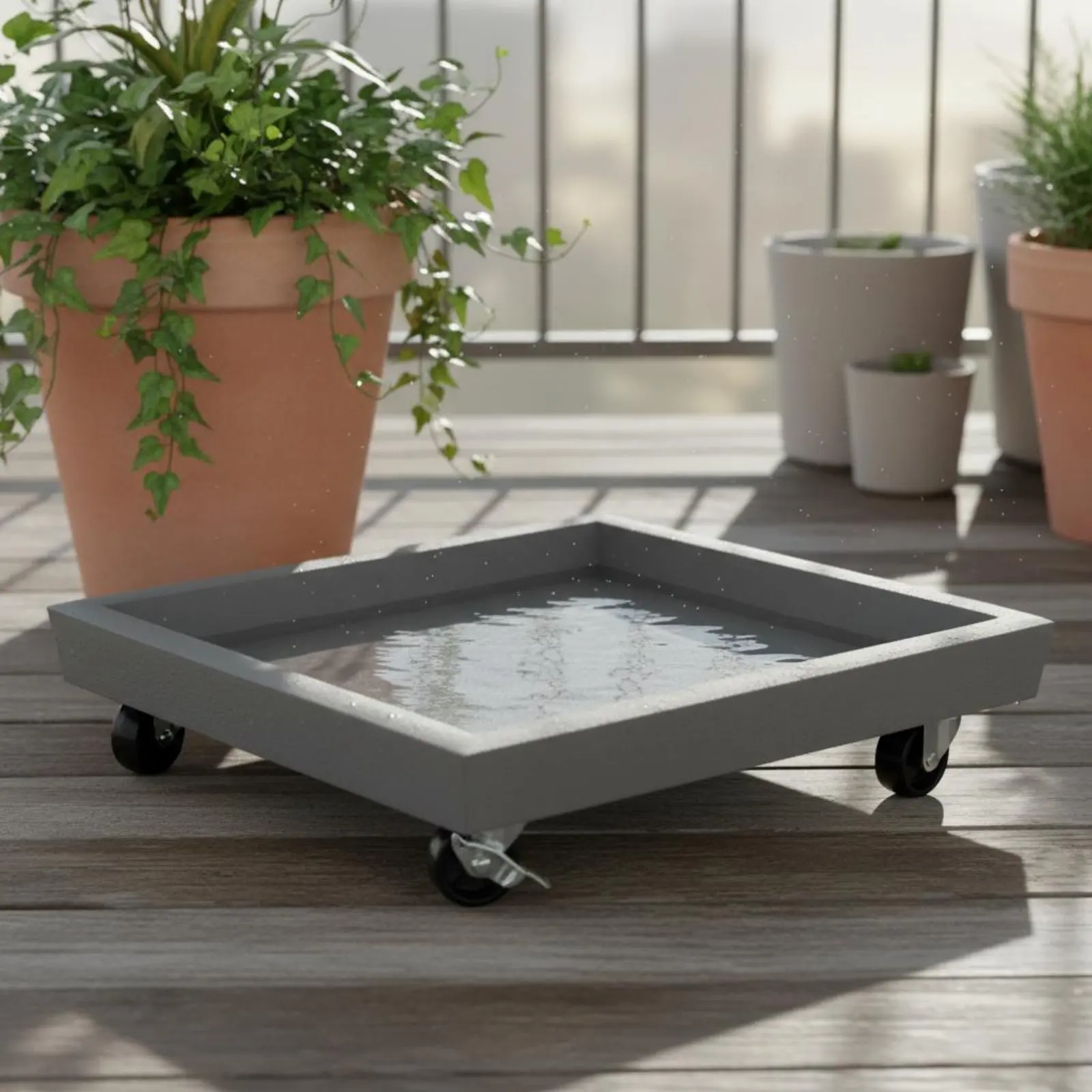 

Квадратный поддон для кашпо с имитацией цементной отделки, передвижная подставка для растений на колесиках, водонепроницаемый поддон для цветочных горшков на колесах