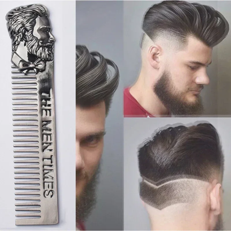 

Металлическая мужская расческа для бороды, портативная мужская расческа для масляной головы, усов, щетка для бороды, парикмахерская расческа с широкими зубьями для укладки волос для мужчин, парикмахерская