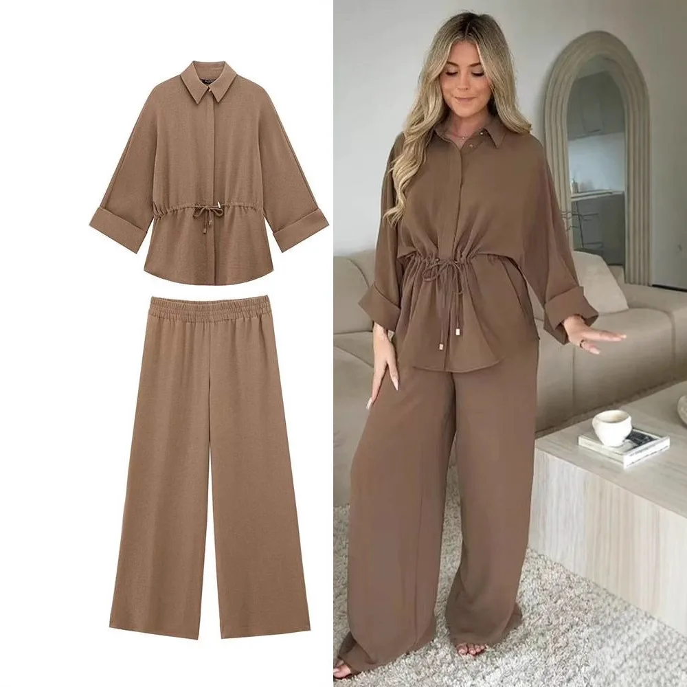 Spring New Women's Clothing Fashion Casual Drape Long-sleeved Lapel Shirt Trousers Set Unique Texture Fashion Simple Versatile
