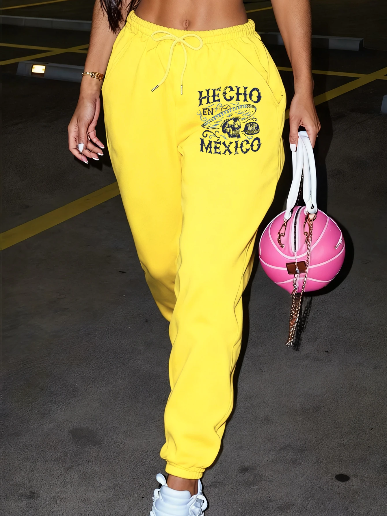 กางเกงขายาวแฟชั่นสตรีลายหัวกะโหลกสไตล์เม็กซิกันแบบตะวันตก มีเชือกผูกเอวและกระเป๋า ใส่สบาย