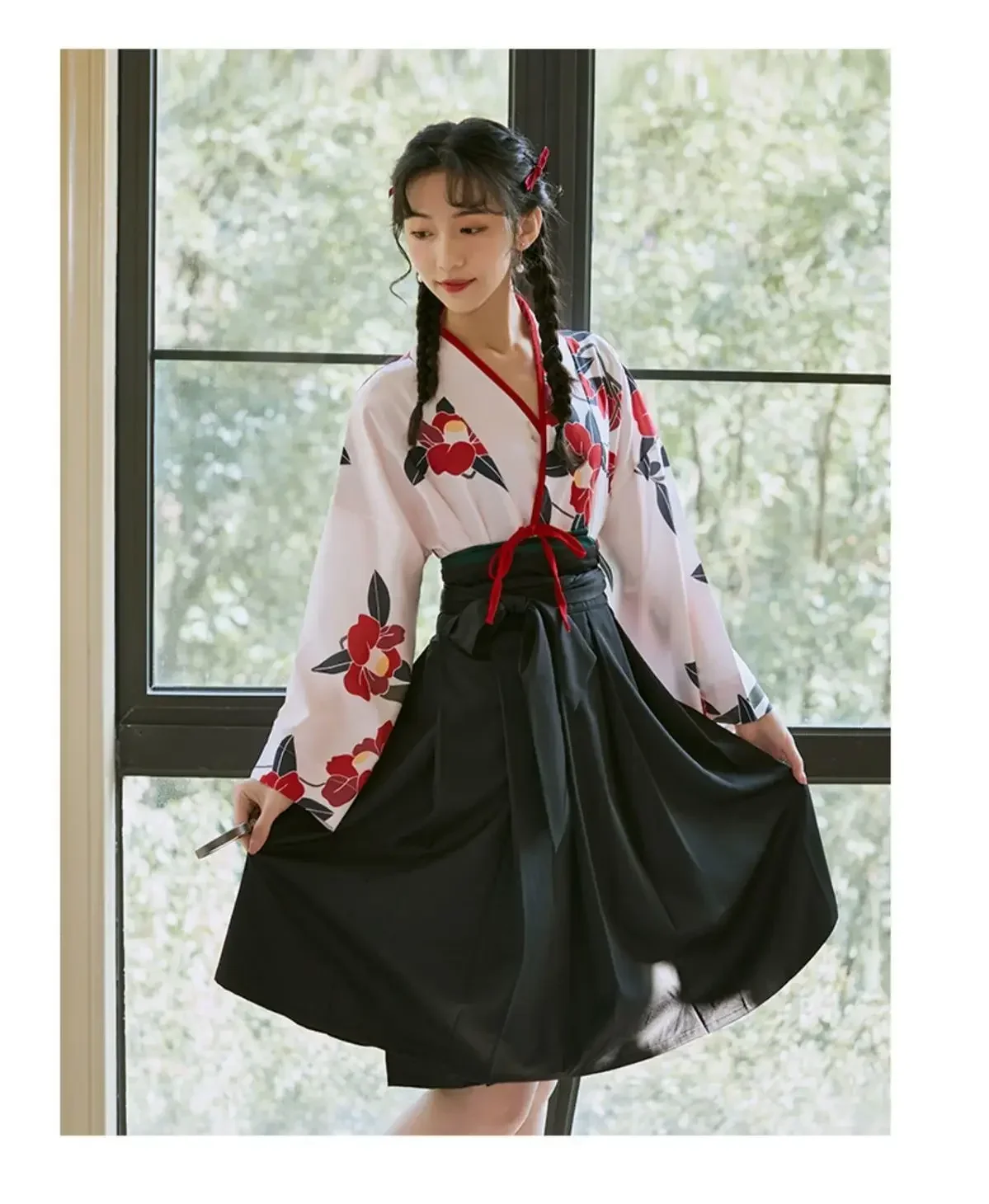 

2026 Kimono Sakura Meisje Japanse Stijl Bloemenprint Vintage Kostuum Haori Gewaad Set Voor Feest Yukata Aziatische Cosplay