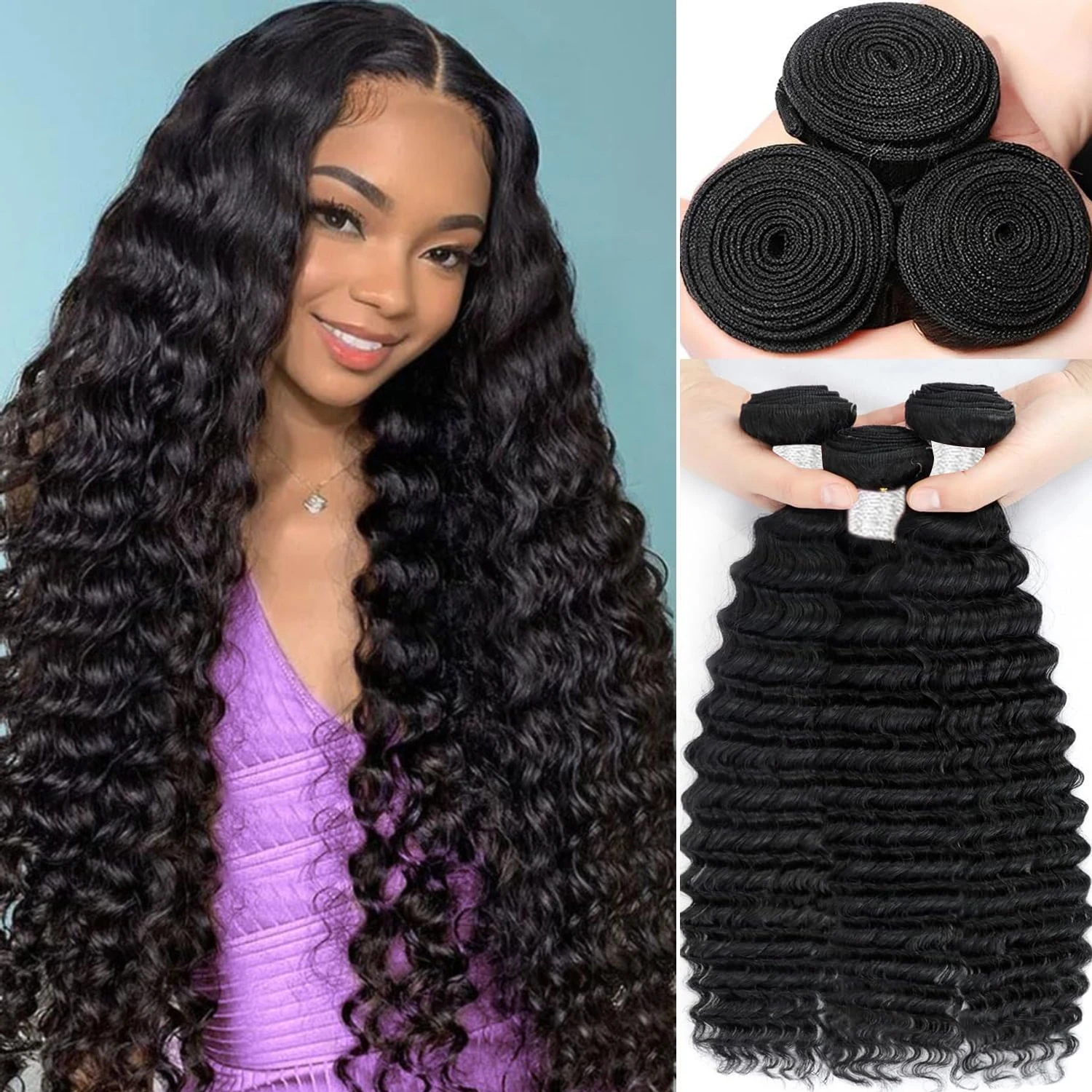 

12A Пучки человеческих волос с глубокими волнами 10-40 дюймов 100% необработанные бразильские необработанные человеческие волосы Remy с двойным утком 1/3/4 пучка