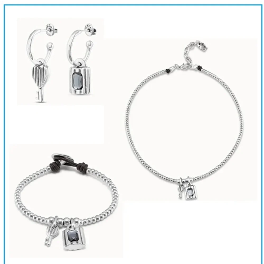 2024 Spain UNO Cute Sweet Exquisite Crystal Lock Key Series Jewelry Set for Women's Gifts